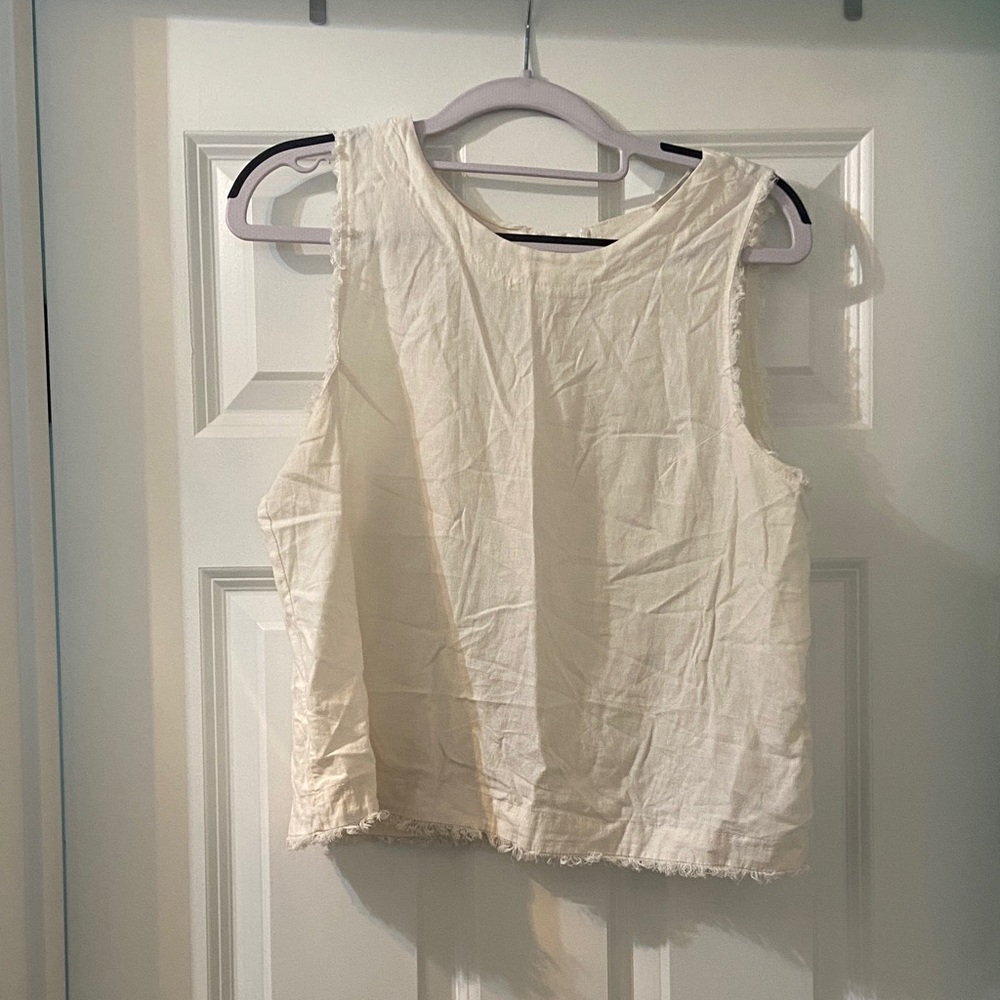 🧡 Women’s Thread & Supply Cream Sleeveless Frayed-Hem Tank